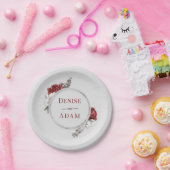 ブルゴーニュ赤面&ホワイトローゼスシルバーフォイル ペーパープレート (パーティー)