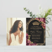 ブルゴーニュ赤黒金ゴールドフローラ写真キンセアニェラ 招待状 (スタンド正面)