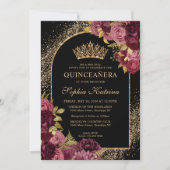 ブルゴーニュ赤黒金ゴールドフローラ写真キンセアニェラ 招待状 (正面)