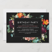 ブルゴーニュ赤+黒 | Moody Darkフローラ誕生日 招待状 (正面)