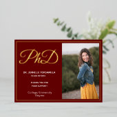 ブルゴーニュ金ゴールドありがとう写真PhD卒業 箔招待状 (立ち正面)