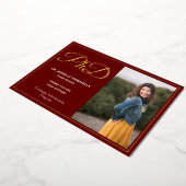 ブルゴーニュ金ゴールドありがとう写真PhD卒業 箔招待状 (回転した状態)