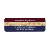 ブルゴーニュ金ゴールドと海軍ストライプのモダン結婚の ラベル (正面)