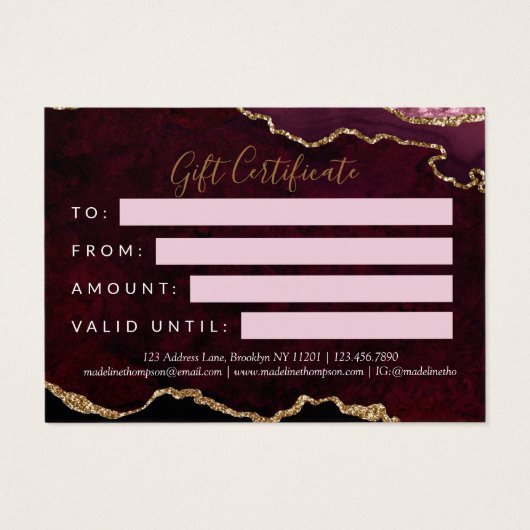 ブルゴーニュ金ゴールドアガテ商品券 (裏面)