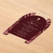 ブルゴーニュ金ゴールドアゲートバプテモダンマエレガント アクリル招待状 (レイダウン)