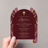 ブルゴーニュ金ゴールドアゲートバプテモダンマエレガント アクリル招待状 (インサイチュ (ポータブル))