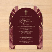 ブルゴーニュ金ゴールドアゲートバプテモダンマエレガント アクリル招待状 (正面)