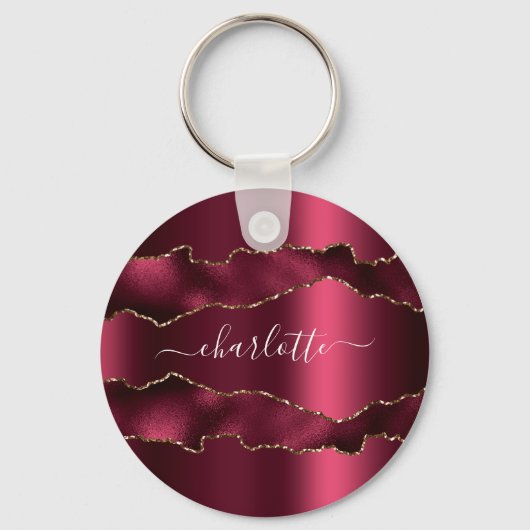 ブルゴーニュ金ゴールドアゲート大理石名文字 キーホルダー (正面)