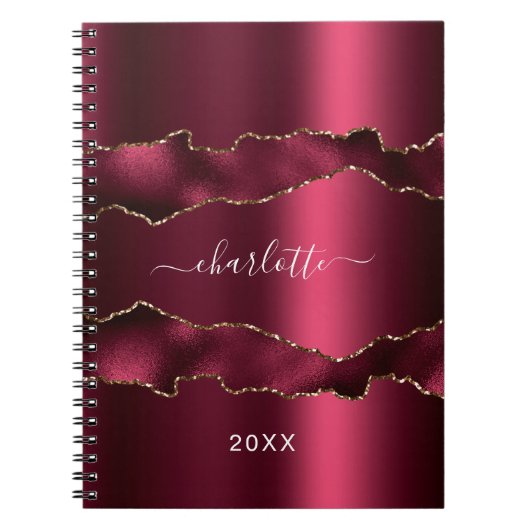 ブルゴーニュ金ゴールドアゲート大理石名文字 ノートブック (正面)