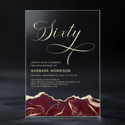 ブルゴーニュ金ゴールドアゲート60th60バースデーパーティー アクリル招待状