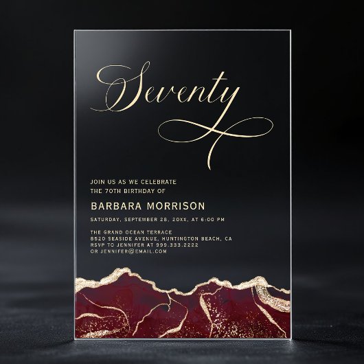 ブルゴーニュ金ゴールドアゲート70th70th誕生日パーティー アクリル招待状