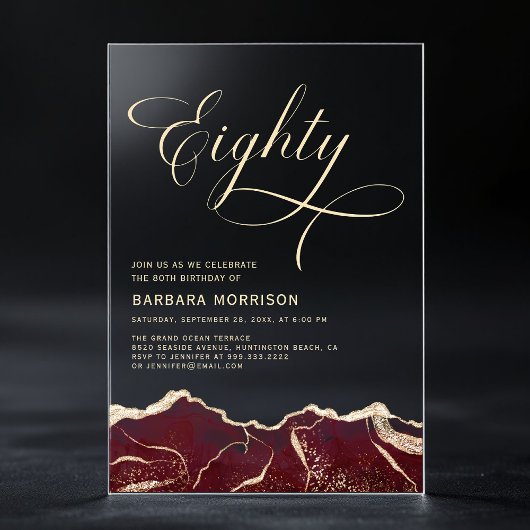 ブルゴーニュ金ゴールドアゲート80th80誕生日パーティー アクリル招待状