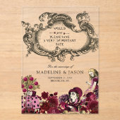 ブルゴーニュ金ゴールドアリスinワンダーランド結婚ズ アクリル招待状 (正面)