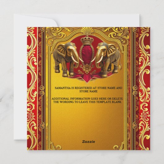 ブルゴーニュ金ゴールドインディアンゾウ王室のブライダルシャワー シーズンカード (裏面)