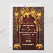 ブルゴーニュ金ゴールドインディアンゾウHindi寺アーチ 招待状 (正面)