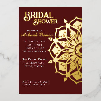 ブルゴーニュ金ゴールドインディアンヘナマンダラブライダルシャワー 箔招待状