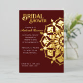 ブルゴーニュ金ゴールドインディアンヘナマンダラブライダルシャワー 箔招待状 (立ち正面)