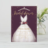 ブルゴーニュ金ゴールドエレガントなウェディングドレスブライダルシャワー 招待状 (スタンド正面)