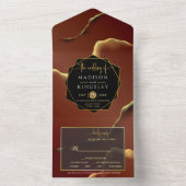 ブルゴーニュ金ゴールドエレガント🌿インクイ抽象芸術結婚ズ オールインワン招待状 (内側)