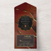 ブルゴーニュ金ゴールドエレガント🌿インクイ抽象芸術結婚ズ オールインワン招待状 (内側)