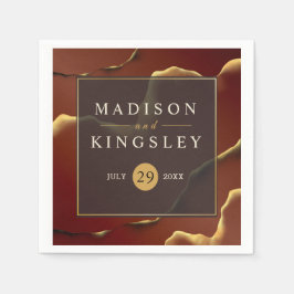 ブルゴーニュ金ゴールドエレガント🌿インクイ抽象芸術結婚ズ スタンダードカクテルナプキン