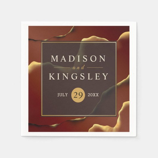 ブルゴーニュ金ゴールドエレガント🌿インクイ抽象芸術結婚ズ スタンダードカクテルナプキン (正面)