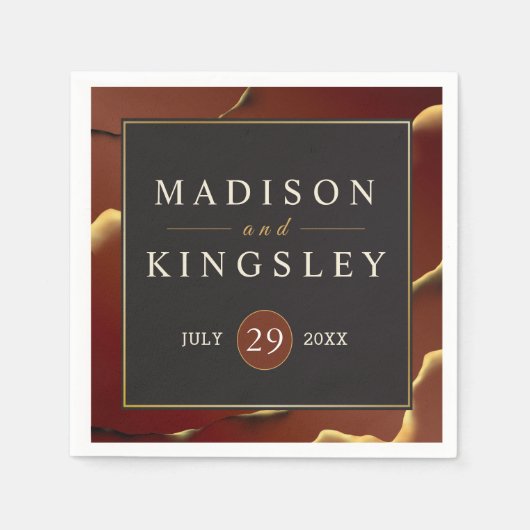 ブルゴーニュ金ゴールドエレガント🌿インクイ抽象芸術結婚ズ スタンダードカクテルナプキン (正面)