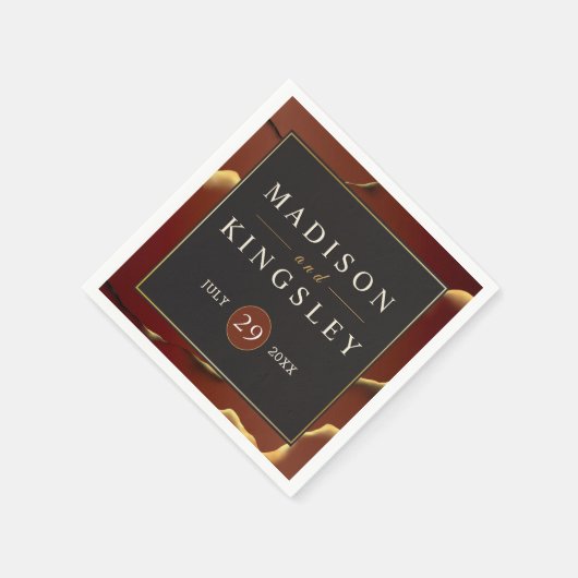 ブルゴーニュ金ゴールドエレガント🌿インクイ抽象芸術結婚ズ スタンダードカクテルナプキン (角)