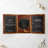 ブルゴーニュ金ゴールドエレガント🌿インクイ抽象芸術結婚ズ 三つ折り招待状 (内部)