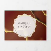 ブルゴーニュ金ゴールドエレガント🌿インクイ抽象芸術結婚ズ 三つ折り招待状 (カバー)