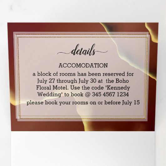 ブルゴーニュ金ゴールドエレガント🌿インクイ抽象芸術結婚ズ 三つ折り招待状 (内部最初)