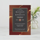 ブルゴーニュ金ゴールドエレガント🌿インクイ抽象芸術結婚ズ 招待状 (スタンド正面)