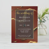 ブルゴーニュ金ゴールドエレガント🌿インクイ抽象芸術結婚ズ 招待状 (スタンド正面)