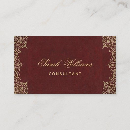 ブルゴーニュ金ゴールドエレガントヴィンテージ書道赤 名刺 (正面)