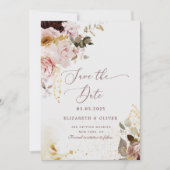 ブルゴーニュ金ゴールドエレガント秋日付を保存 招待状 (正面)