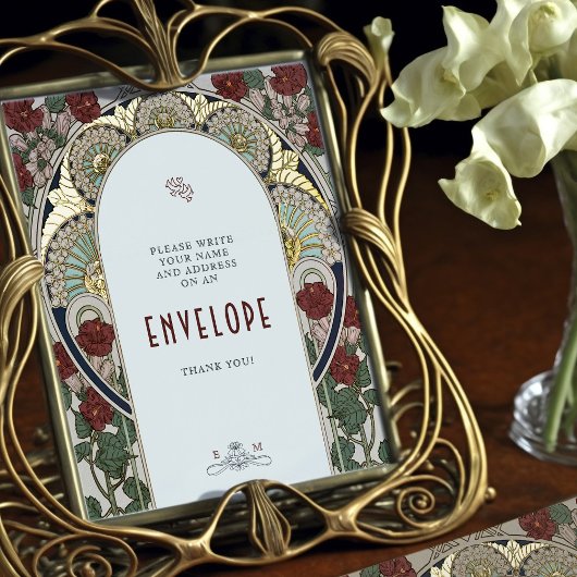 ブルゴーニュ金ゴールドエンベロープサインヴィンテージ結婚式のサイン 箔ポスター