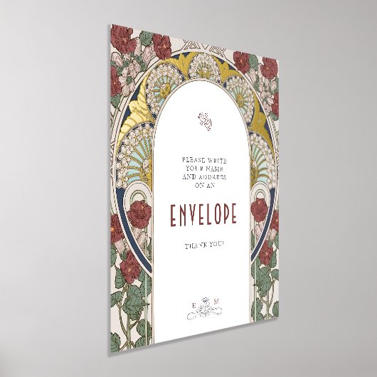 ブルゴーニュ金ゴールドエンベロープサインヴィンテージ結婚式のサイン 箔ポスター (レイダウン)