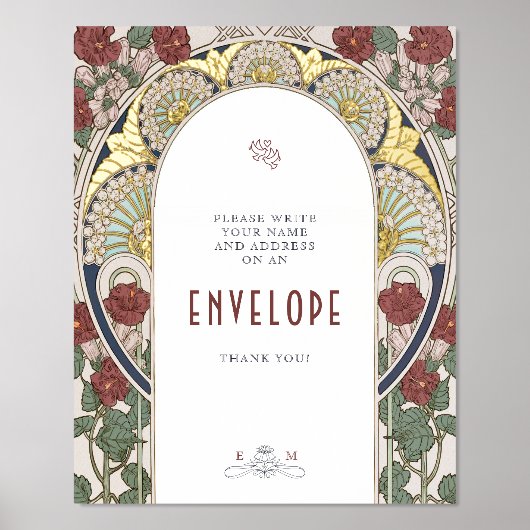 ブルゴーニュ金ゴールドエンベロープサインヴィンテージ結婚式のサイン 箔ポスター (正面)