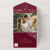 ブルゴーニュ金ゴールドオールインワン結婚式招待状 オールインワン招待状 (外側)