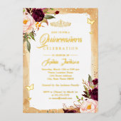 ブルゴーニュ金ゴールドキンセアニェラフローラスパークルティアラ 箔招待状 (正面)