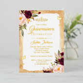 ブルゴーニュ金ゴールドキンセアニェラフローラスパークルティアラ 箔招待状 (立ち正面)