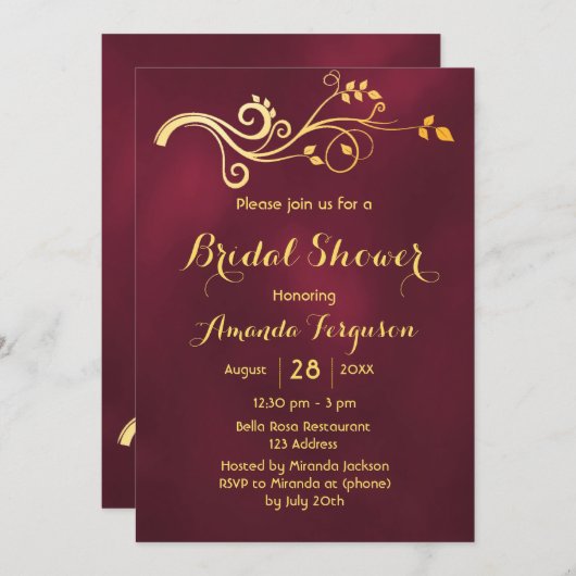 ブルゴーニュ金ゴールドクラシックブライダルシャワー 招待状 (正面/裏面)