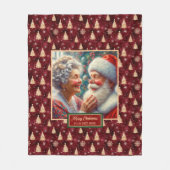 ブルゴーニュ金ゴールドクリスマスブランケットクラシックサンタ フリースブランケット (正面)