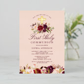 ブルゴーニュ金ゴールドクロスガールズファースト聖餐式 箔招待状 (立ち正面)