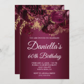 ブルゴーニュ金ゴールドグラムフローラ60誕生日 招待状 (正面/裏面)