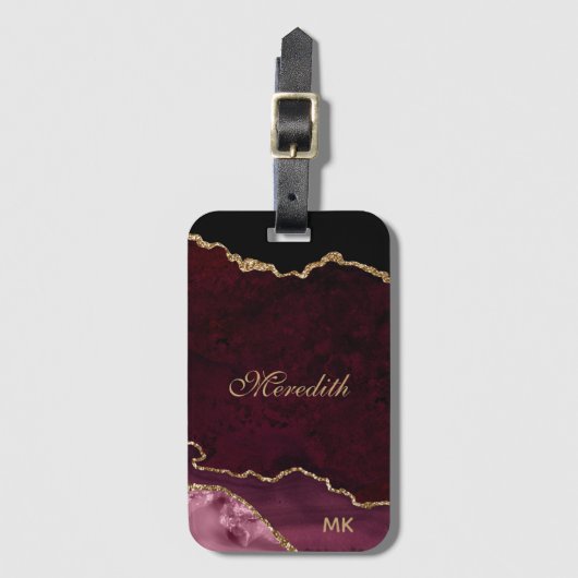 ブルゴーニュ金ゴールドグリッターアゲートパーソナライズされたト ラゲッジタグ (正面縦)