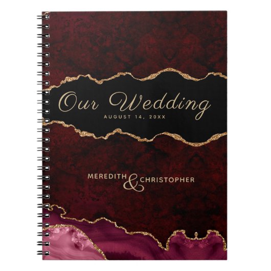 ブルゴーニュ金ゴールドグリッターアゲ結婚ート ノートブック (正面)