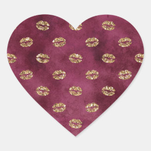 ブルゴーニュ金ゴールドグリッターキスリップ ハートシール