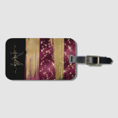 ブルゴーニュ金ゴールドグリッタースクリプトモノグラムの ラゲッジタグ (正面横)