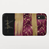 ブルゴーニュ金ゴールドグリッタースクリプトモノグラムの Case-Mate iPhoneケース (裏面(横))